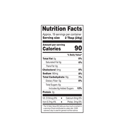 Nutritional facts table